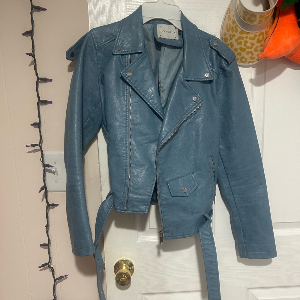 Blue faux leather jacket